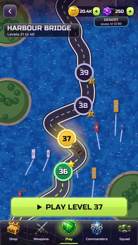 The level map with a winding road over the harbour.